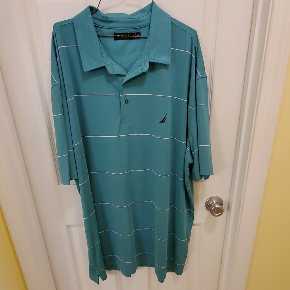 Nautica SS Blue-Green Striped Polo - Size XXXL